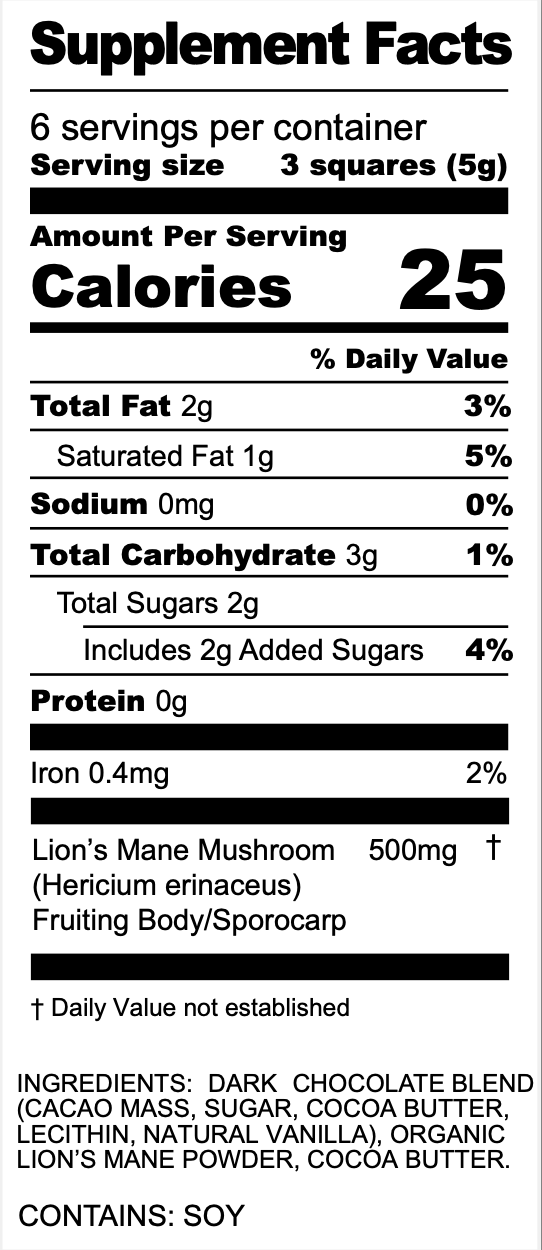 Mad scientist Lion's mane chocolate. Made in New York. (3 bar bundle)